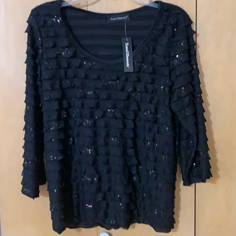 Travel Elements Black Sequins Blouse Medium